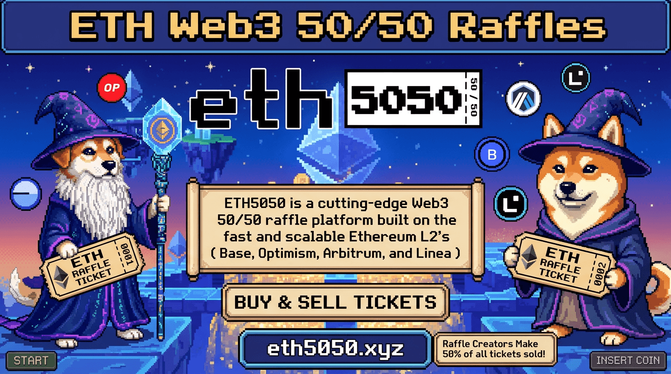 Earn ETH with raffles ETH5050 — win 50% of prize pool or create raffle and earn 50% of sales