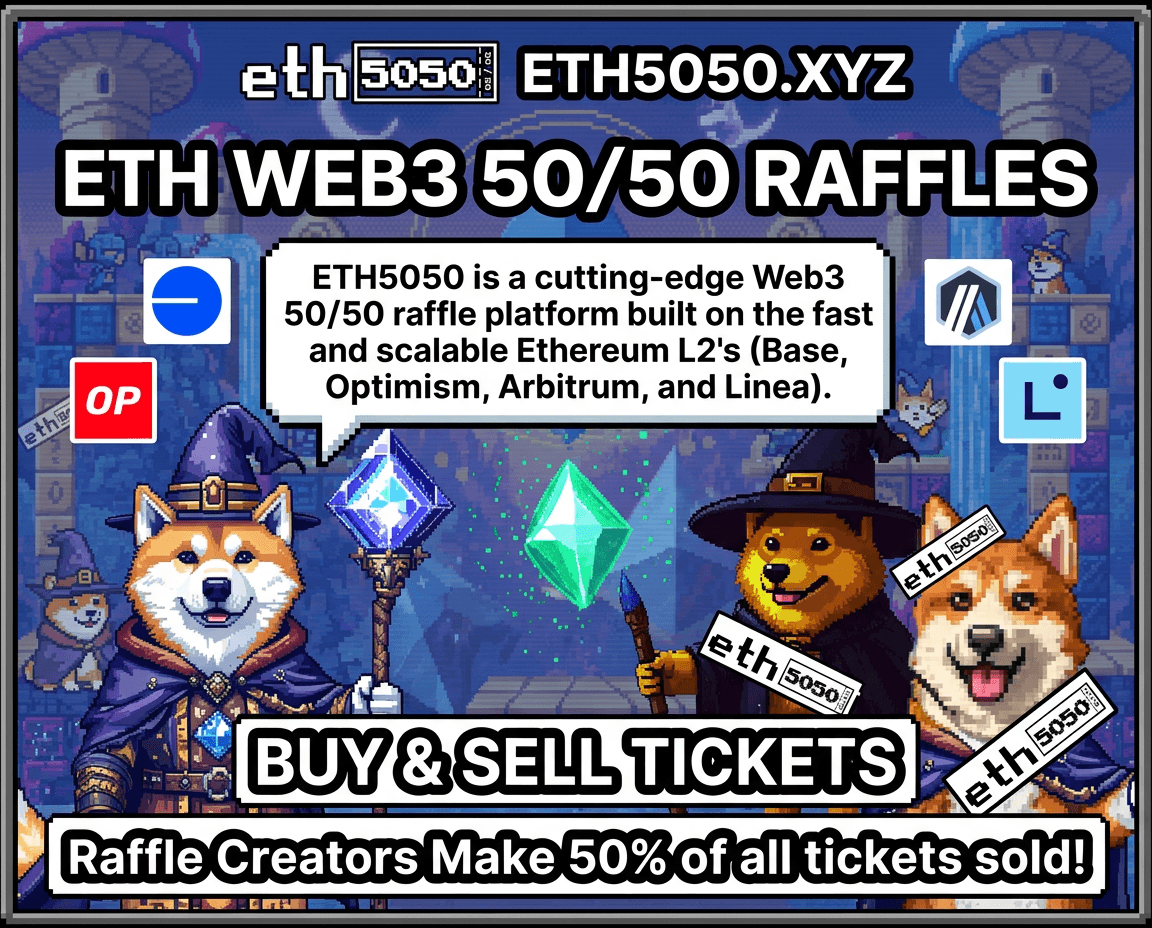 Web3 Raffle — ETH5050 platform on Ethereum L2 networks Base Optimism Arbitrum Linea