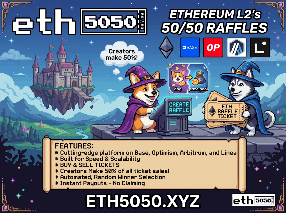 Decentralized 50/50 Raffle on Ethereum L2 — ETH5050 trustless smart contract raffles