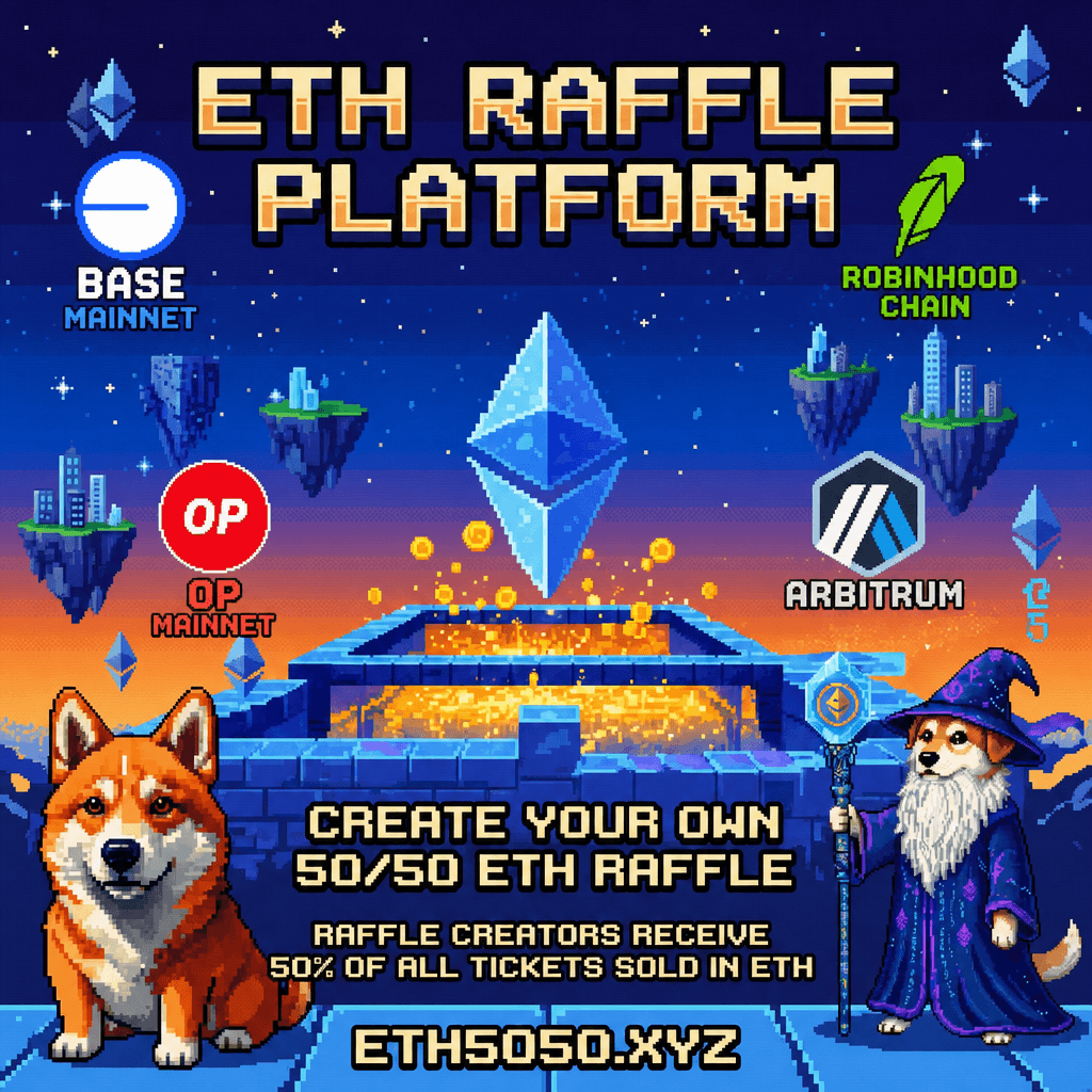 Create your own ETH 50/50 raffle on ETH5050 across Base, OP Mainnet, Arbitrum, and Robinhood Chain