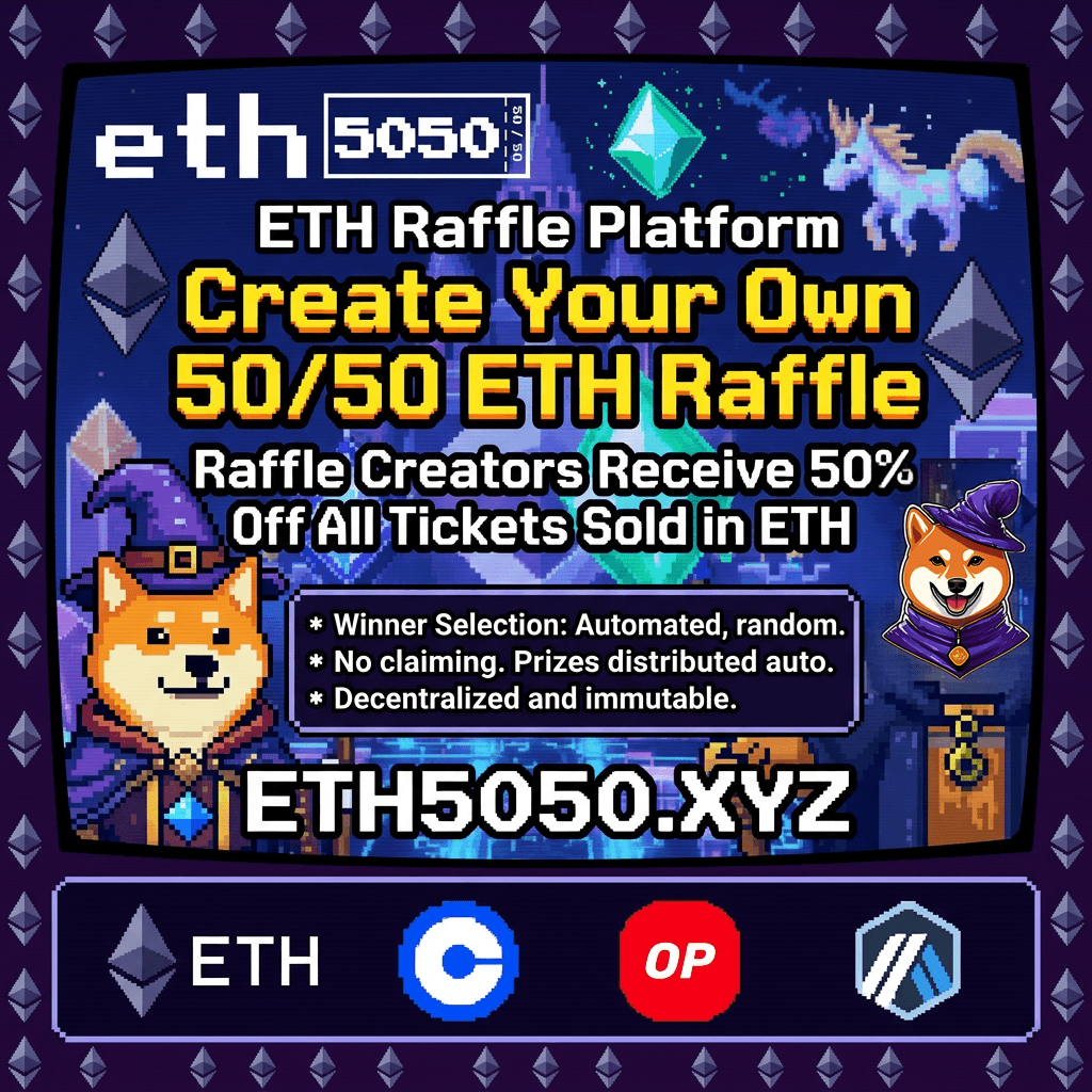 Ethereum Raffle - ETH5050 on-chain 50/50 raffle platform on Ethereum L2 powered by Chainlink VRF